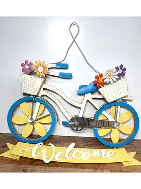 Bicycle-Themed Welcome Wall Décor With Flowers And Wire Hange 3D Design